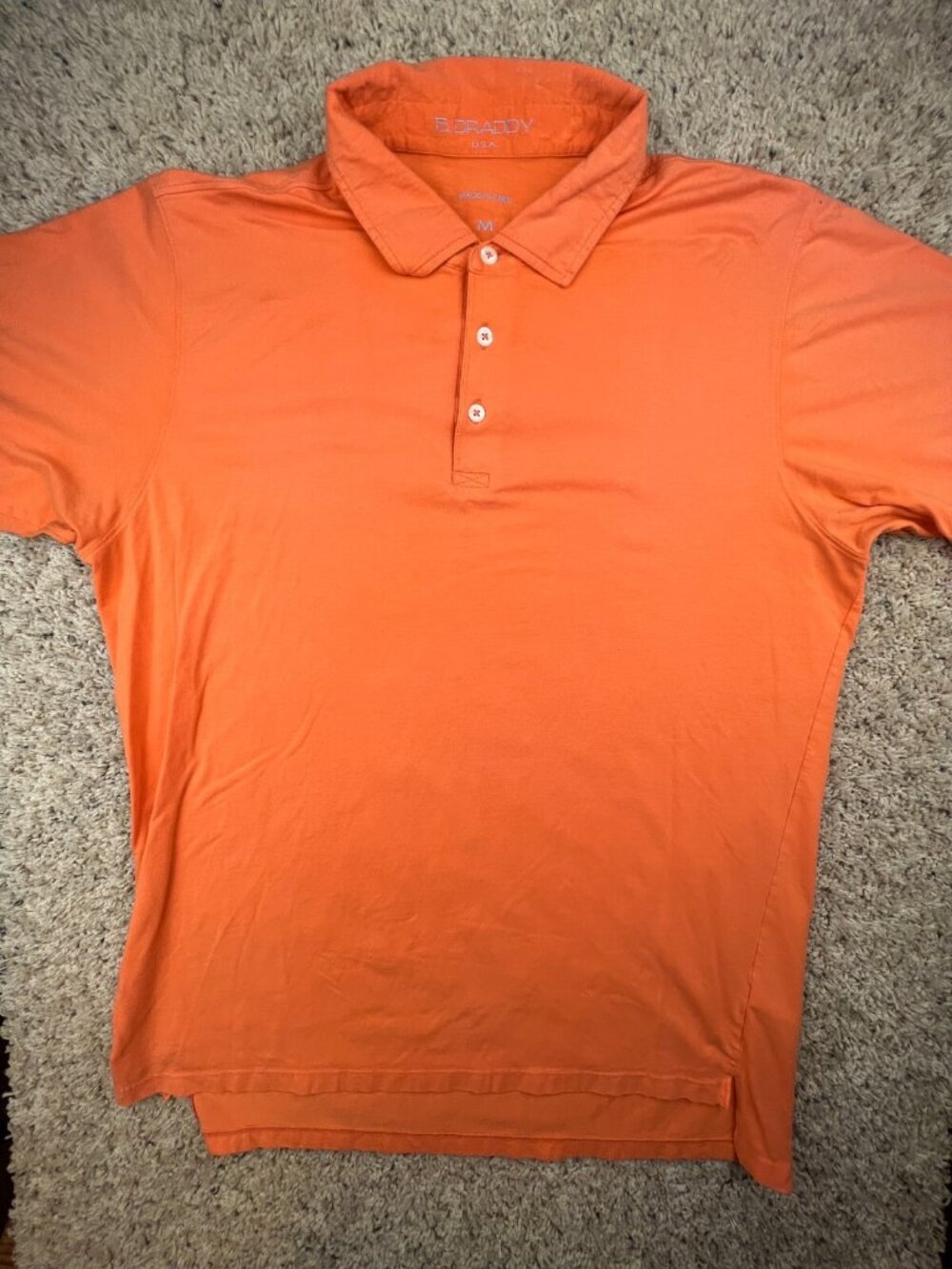 B Draddy Polo Shirt Mens Medium Short Sleeve Golf Casual Orange Stretch Peru